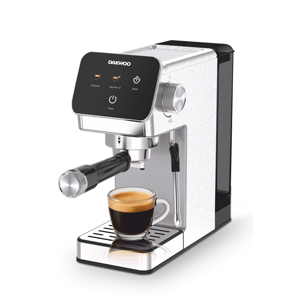 dcme1350.1.png Espressor Manual Daewoo DCME1350, 1350 W, pompa ULKA 20 Bari, rezervor apa 1.2L, sistem precis de control al temperaturii PID, Argintiu - imagine 1